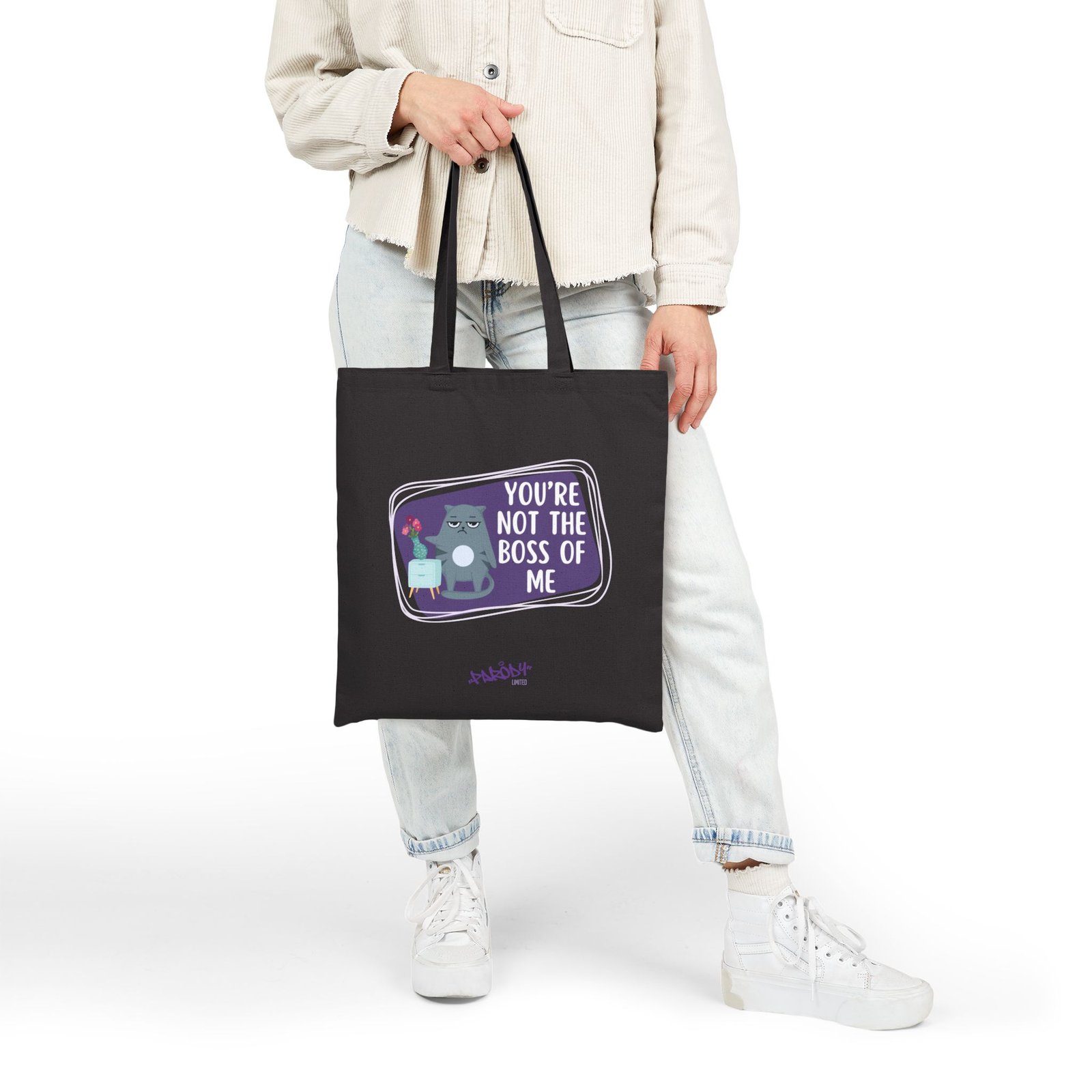 You're Not the Boss of Me Tote Bag | Cotton Canvas Graphic Tote Bag - Image 5