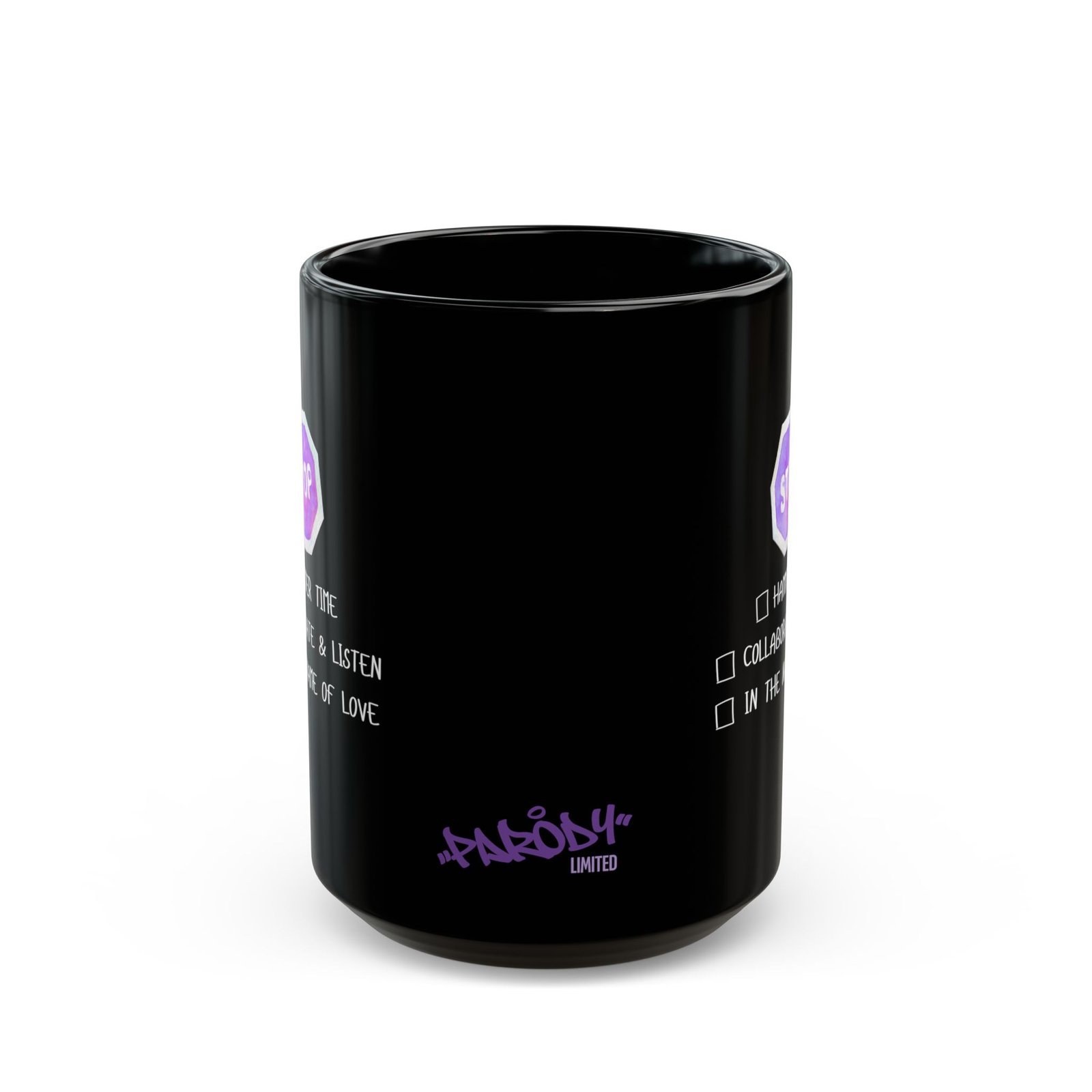 Stop Mug | Black Ceramic Graphic Mug - Image 4